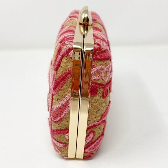 D'MARGEAUX NEW YORK | Pink Embroidered Floral Cork Clutch w/Crossbody Chain - Picture 3 of 8